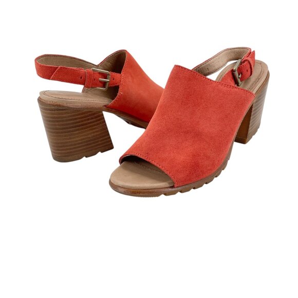 Sorel Nadia Slingback Block Heeled Orange Suede Sandals Heels Womens Size 8 - Picture 1 of 7